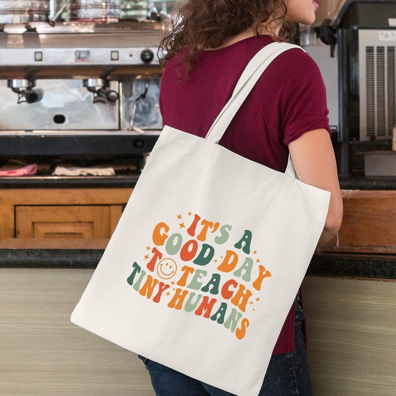 Kimoli Teacher Appreciation Gifts School Canvas Tote Bags Aesthetic Travel Beach Bag Summer Reusable Grocery Shopping Bag - Image 3